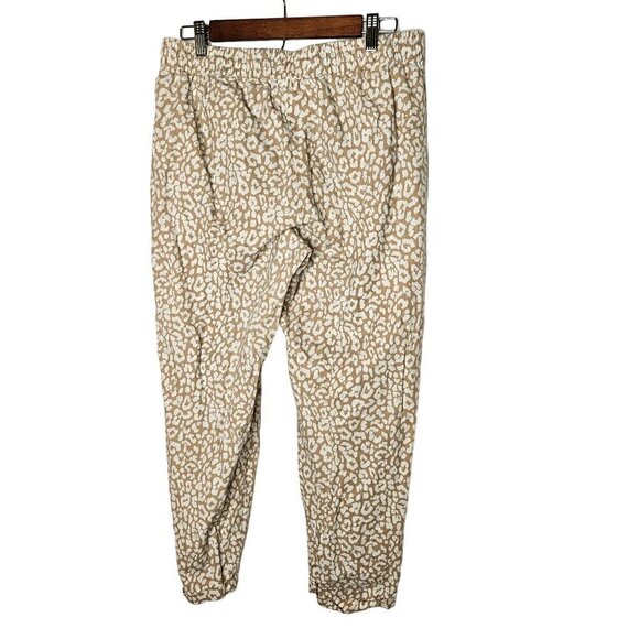 J. Crew Womens Cheeta Print Pants Size 10 Pull On Linen Cotton Blend Tan White - Picture 2 of 10
